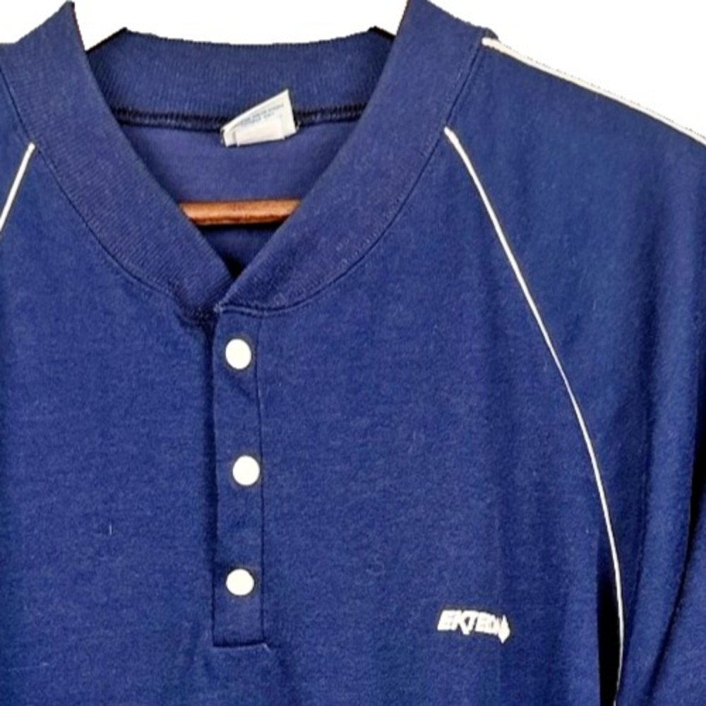 Vintage 80s Ektelon Pullover Sweatshirt Mens L Blue Snap Neck Pouch Pocket